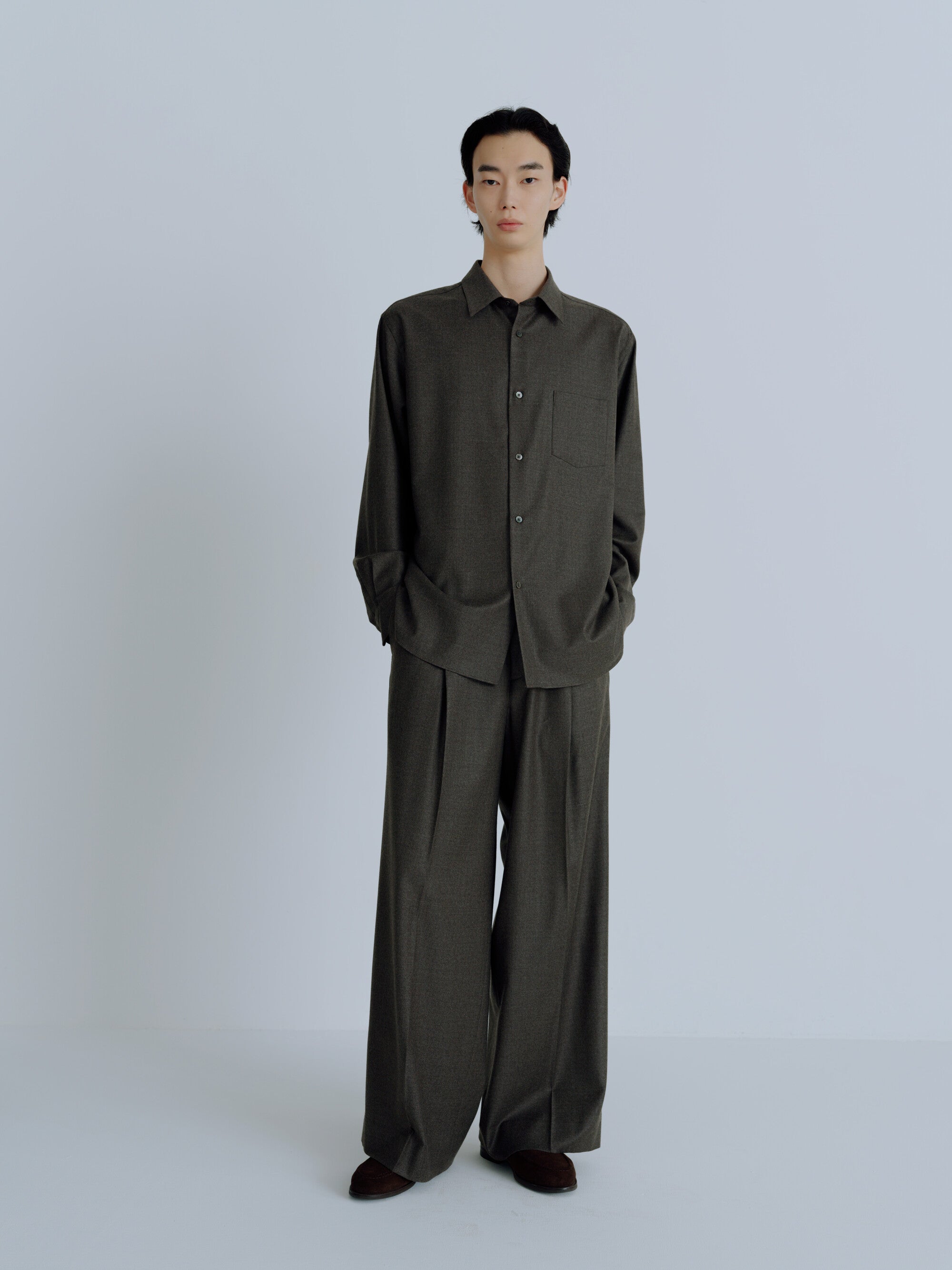 EXTRA FINE WOOL OVERSIZED REGULAR COLLAR SHIRT