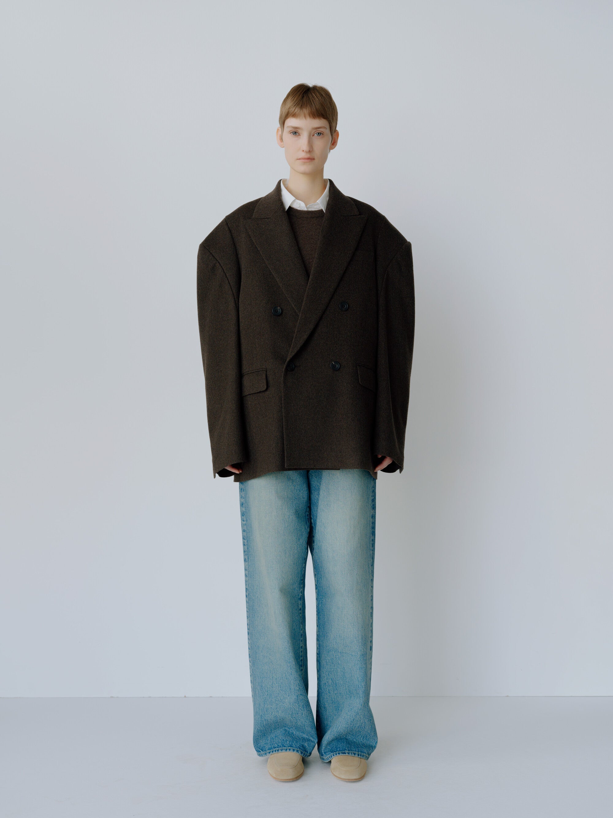 DEFORMED SHOULDER DOUBLE BREASTED JACKET