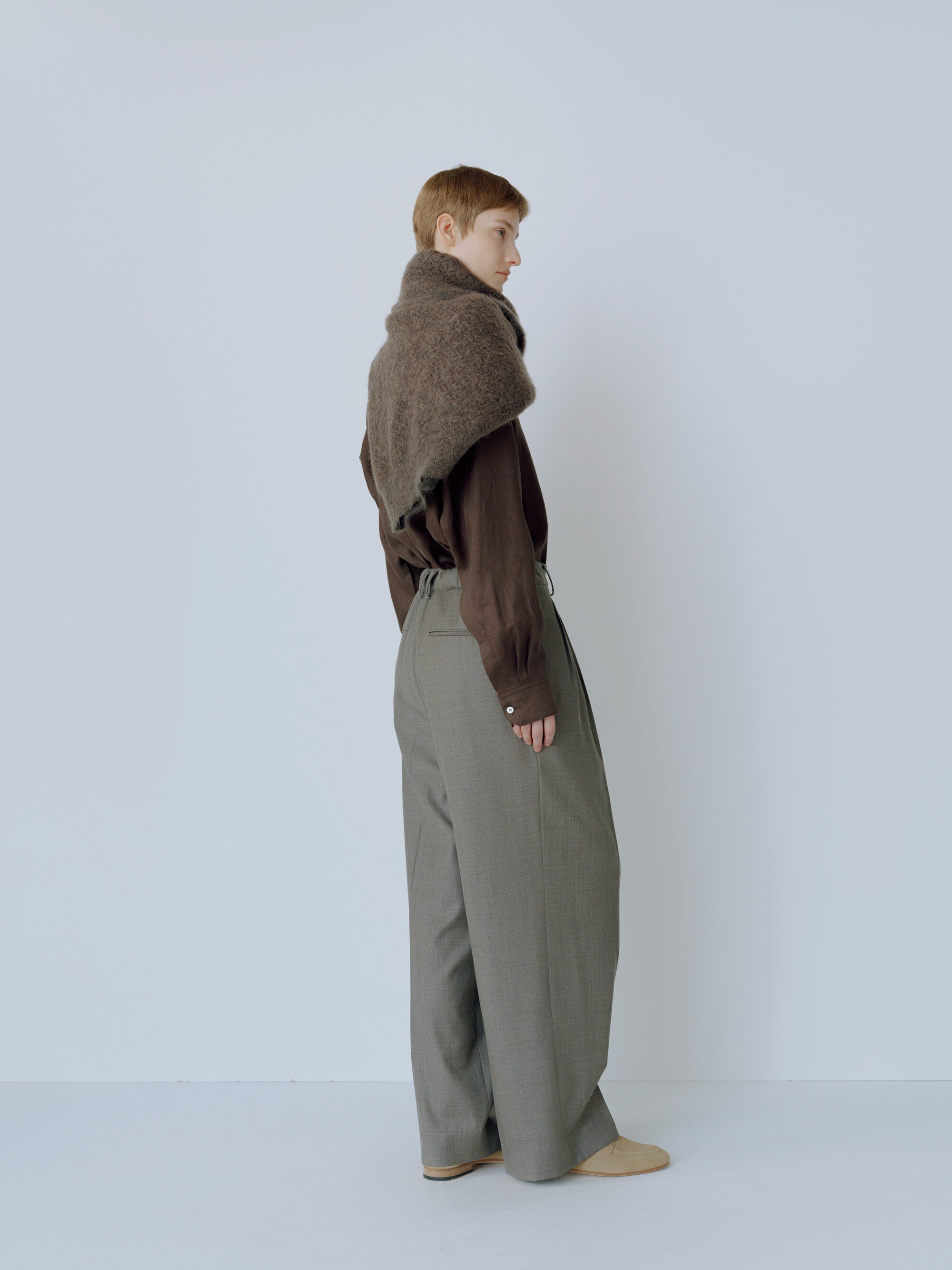 EXTRA FINE WOOL EASY LONG WIDE TROUSERS