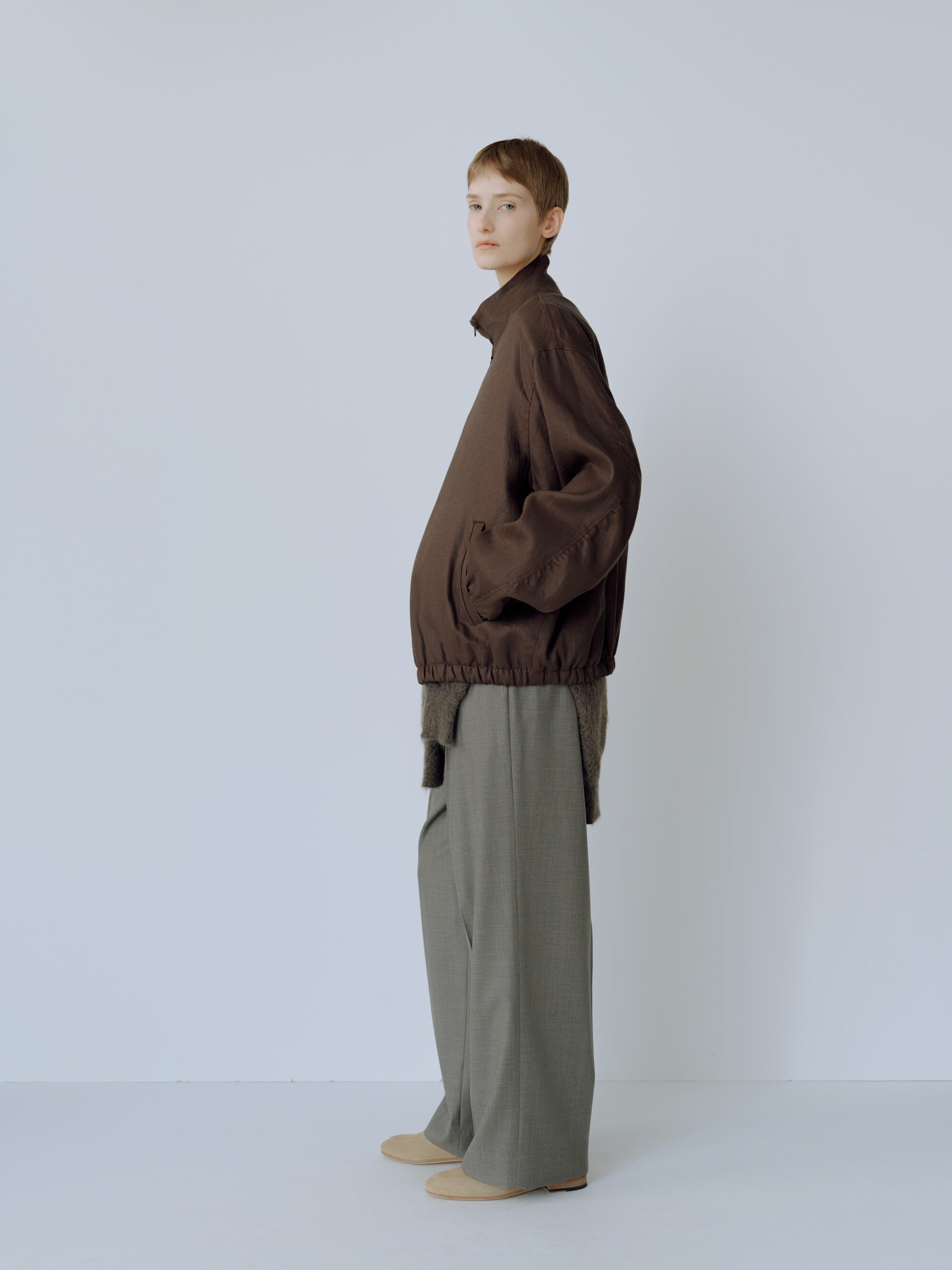 LIGHT LINEN SHIRRED LIGHT ZIP JACKET