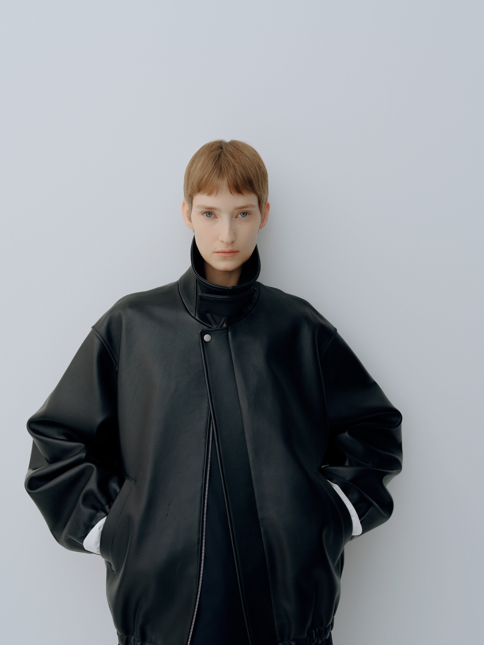SHEEP LEATHER ZIP SHORT JACKET