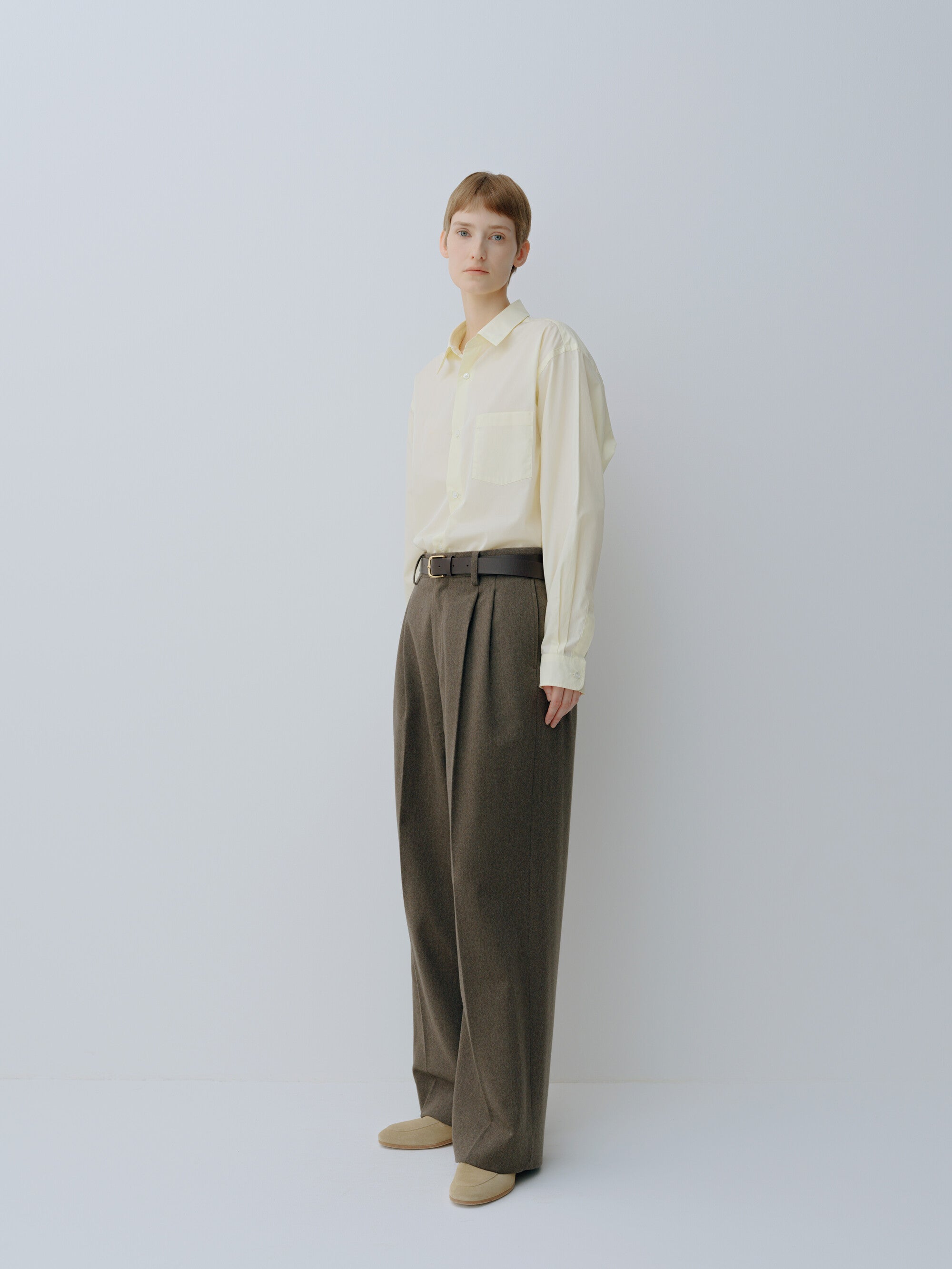 EXTRA FINE WOOL EASY LONG WIDE TROUSERS