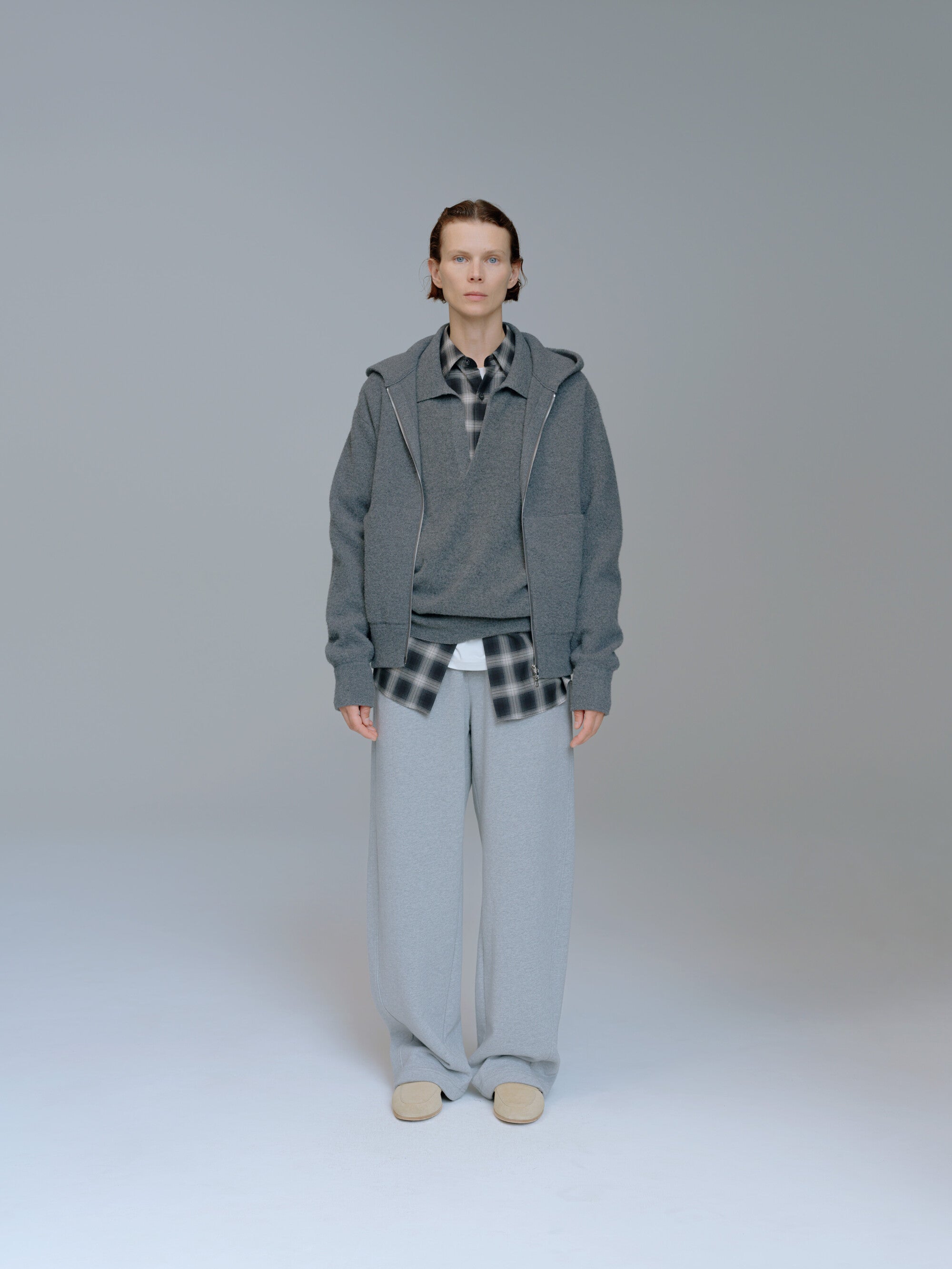 SUPER FINE WOOL MILLED KNIT HOOD JACKET