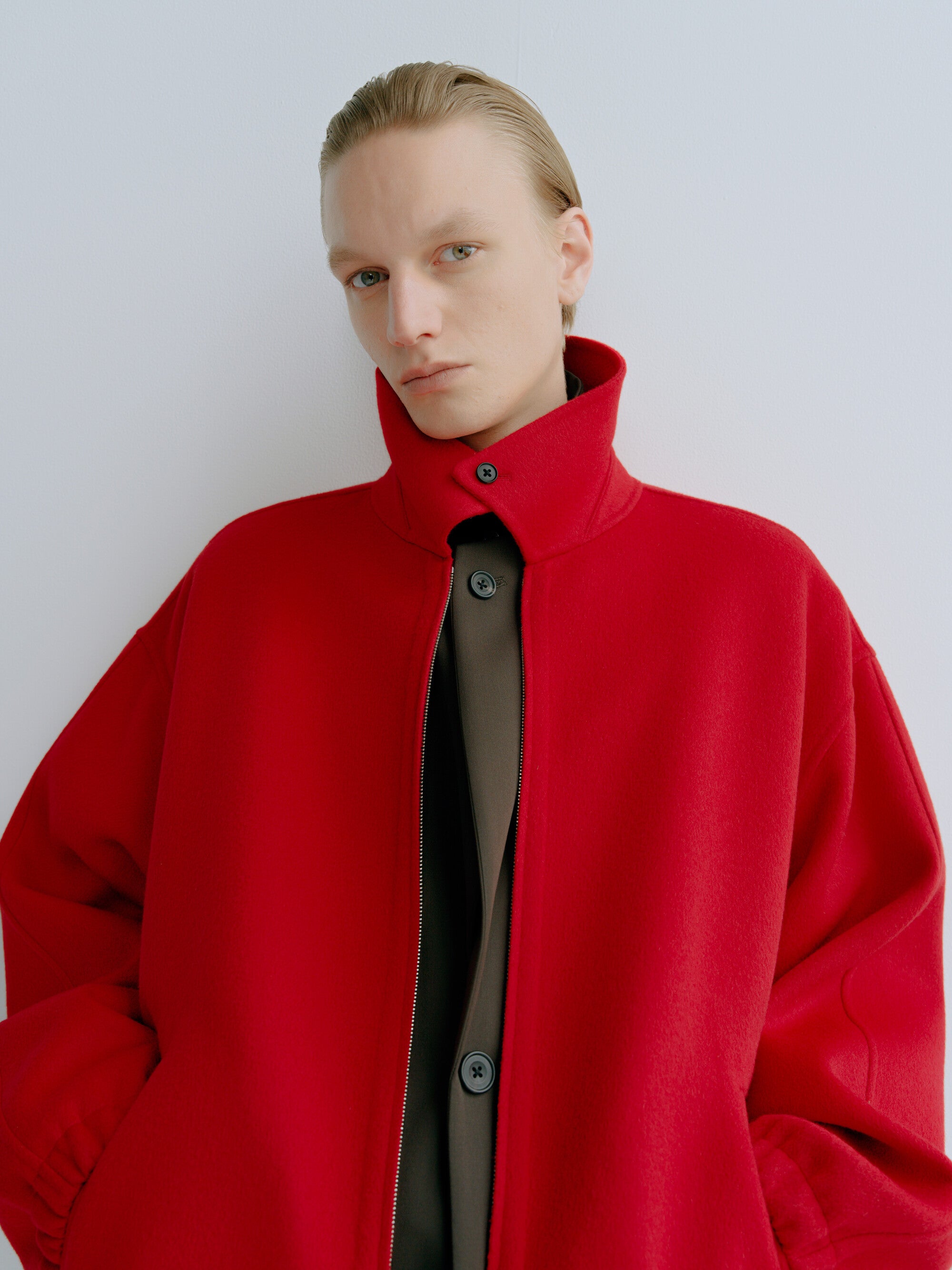 W/CA DOUBLE FACE CLOTH ZIP JACKET