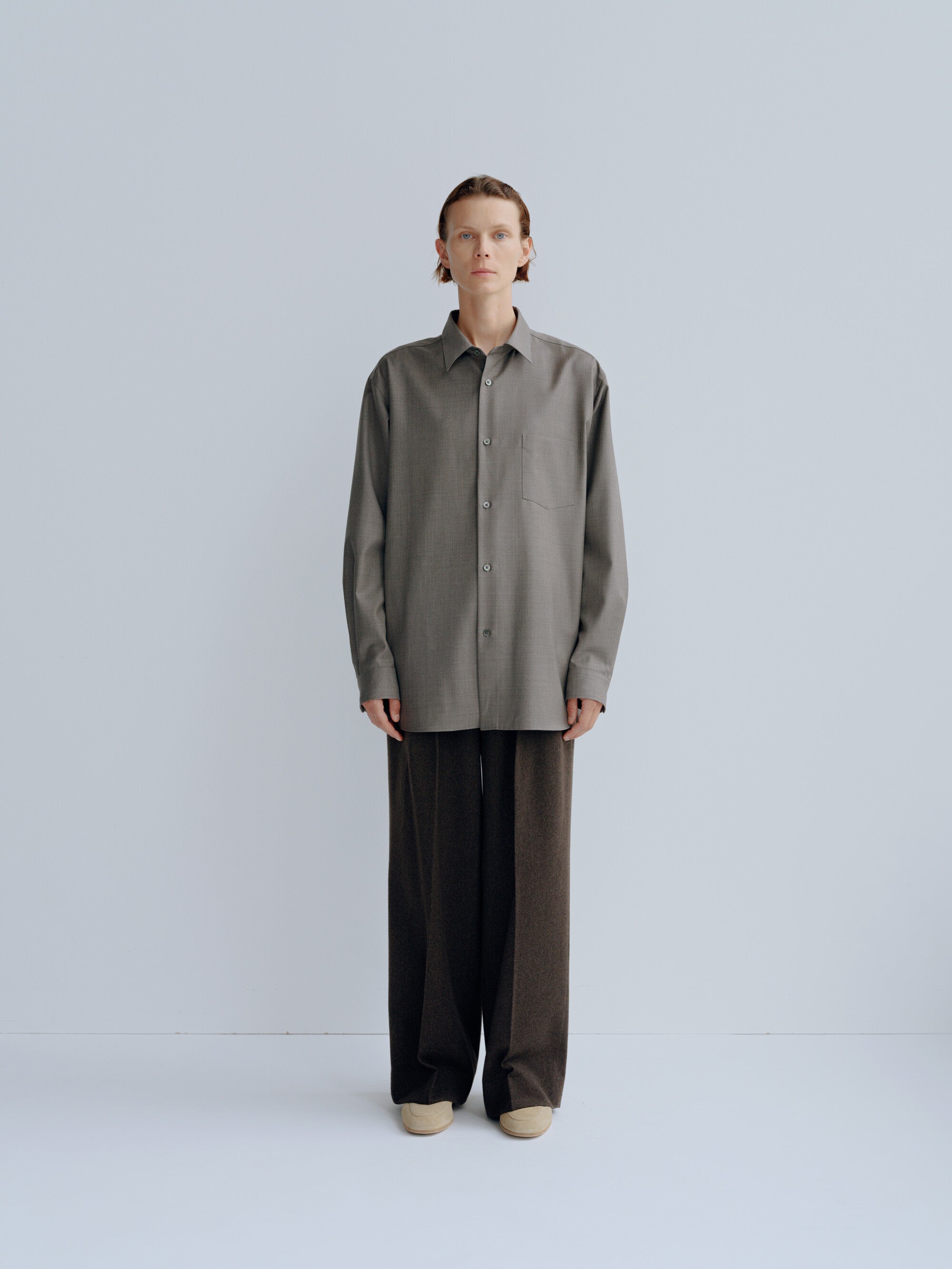 EXTRA FINE WOOL OVERSIZED REGULAR COLLAR SHIRT