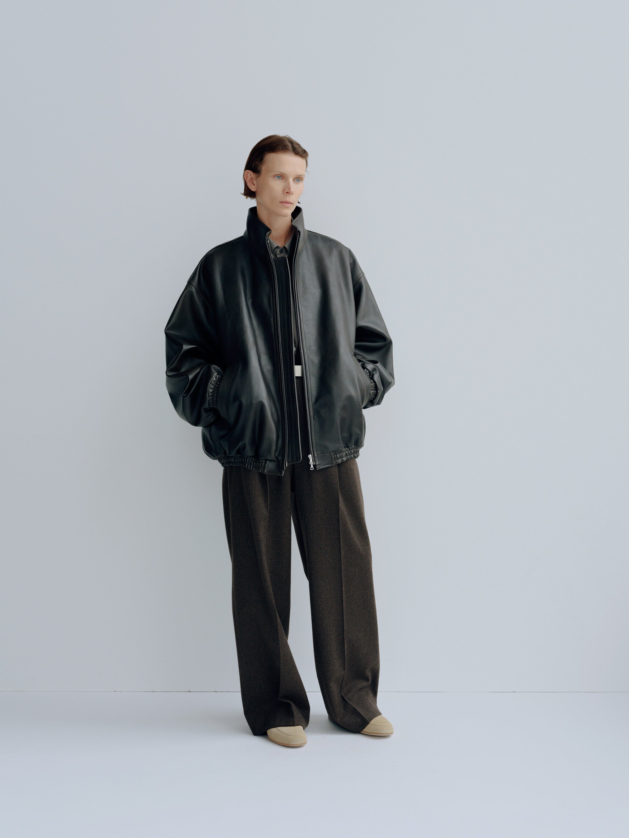 SHEEP LEATHER STAND COLLAR JACKET