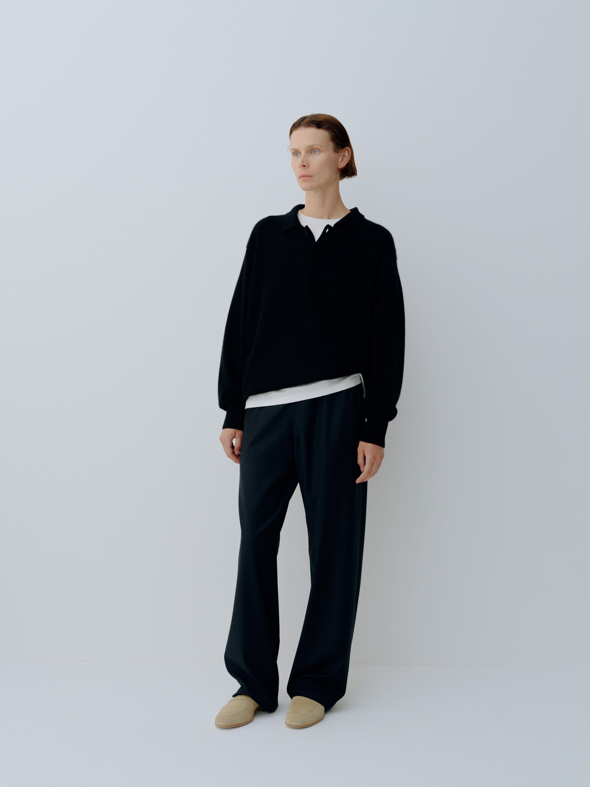 WOOL SILK DRAWSTRING EASY PANTS