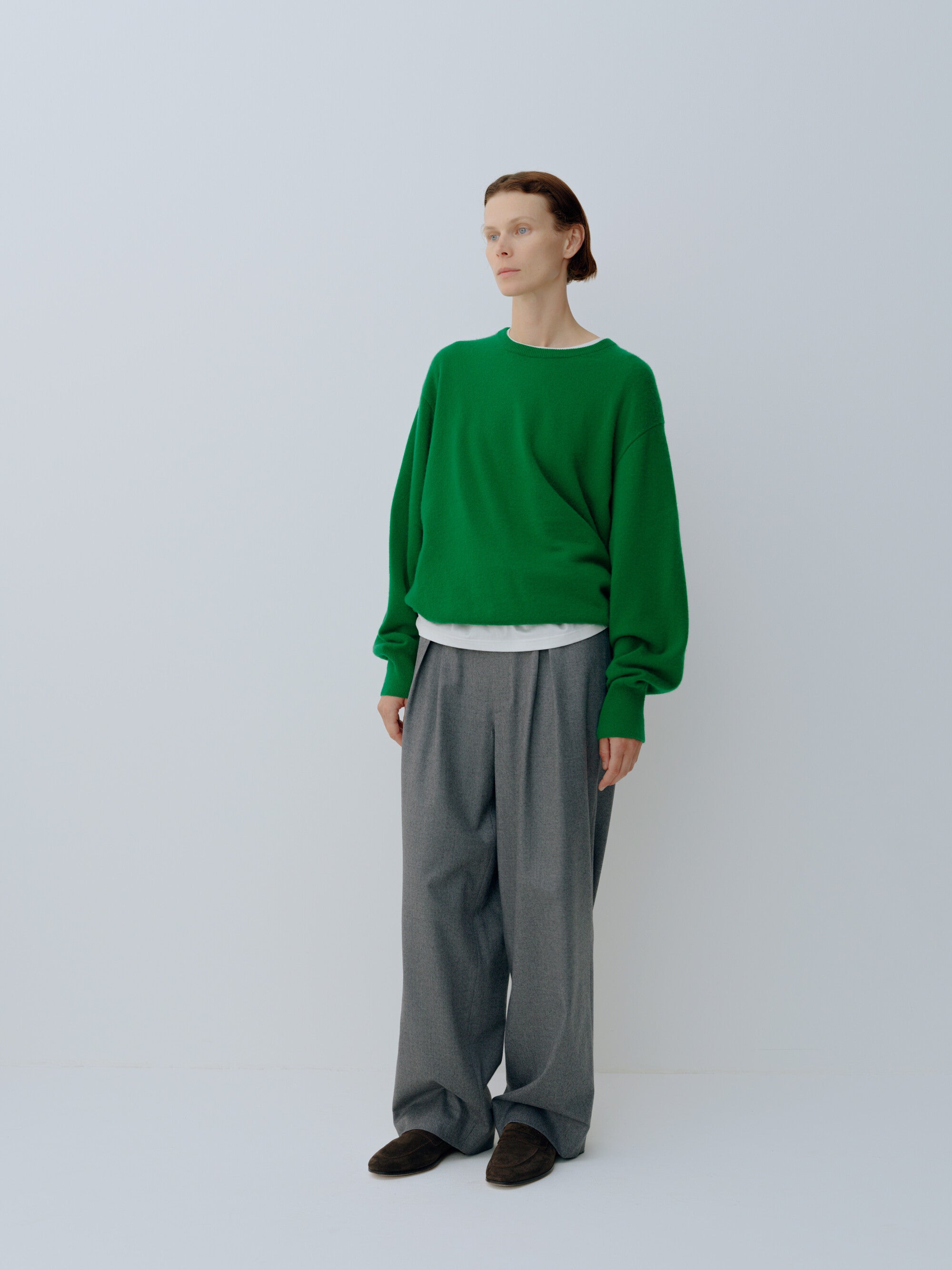 WOOL FLANNEL EASY WIDE TROUSERS