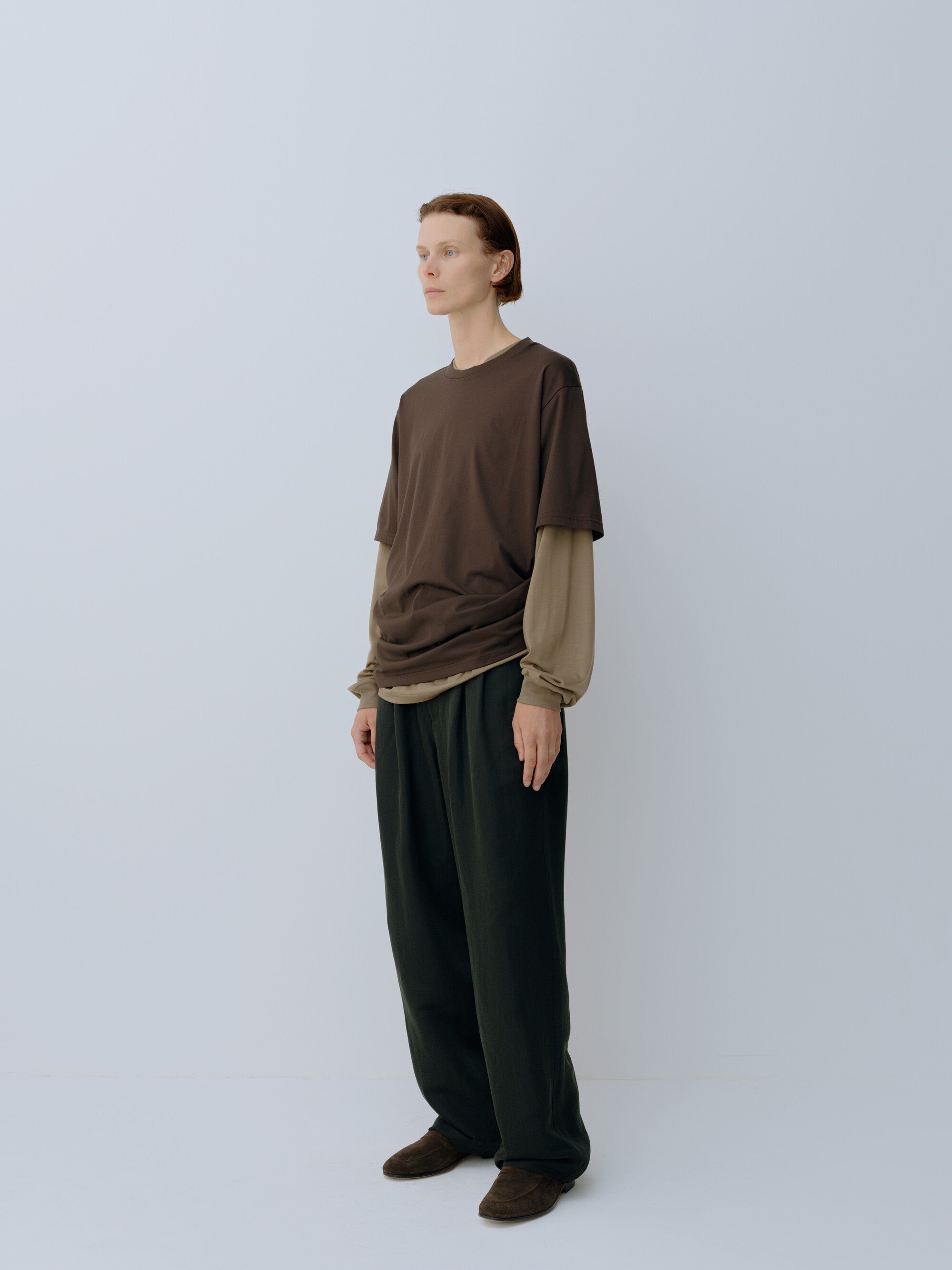 SILK LINEN TWILL WIDE EASY TROUSERS