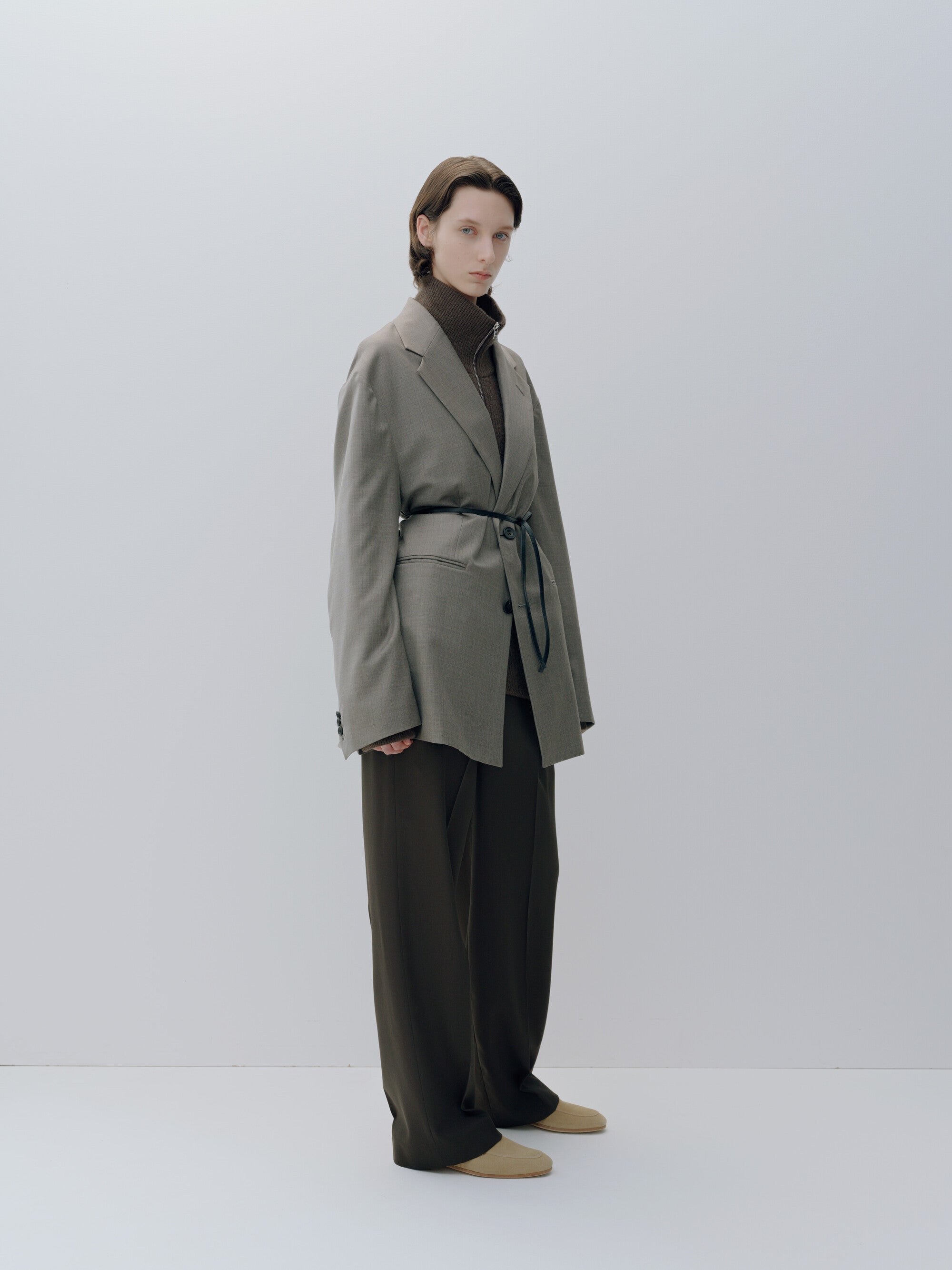 EX. FINE WOOL OVERSIZED SINGLE BREASTED LONG JACKET