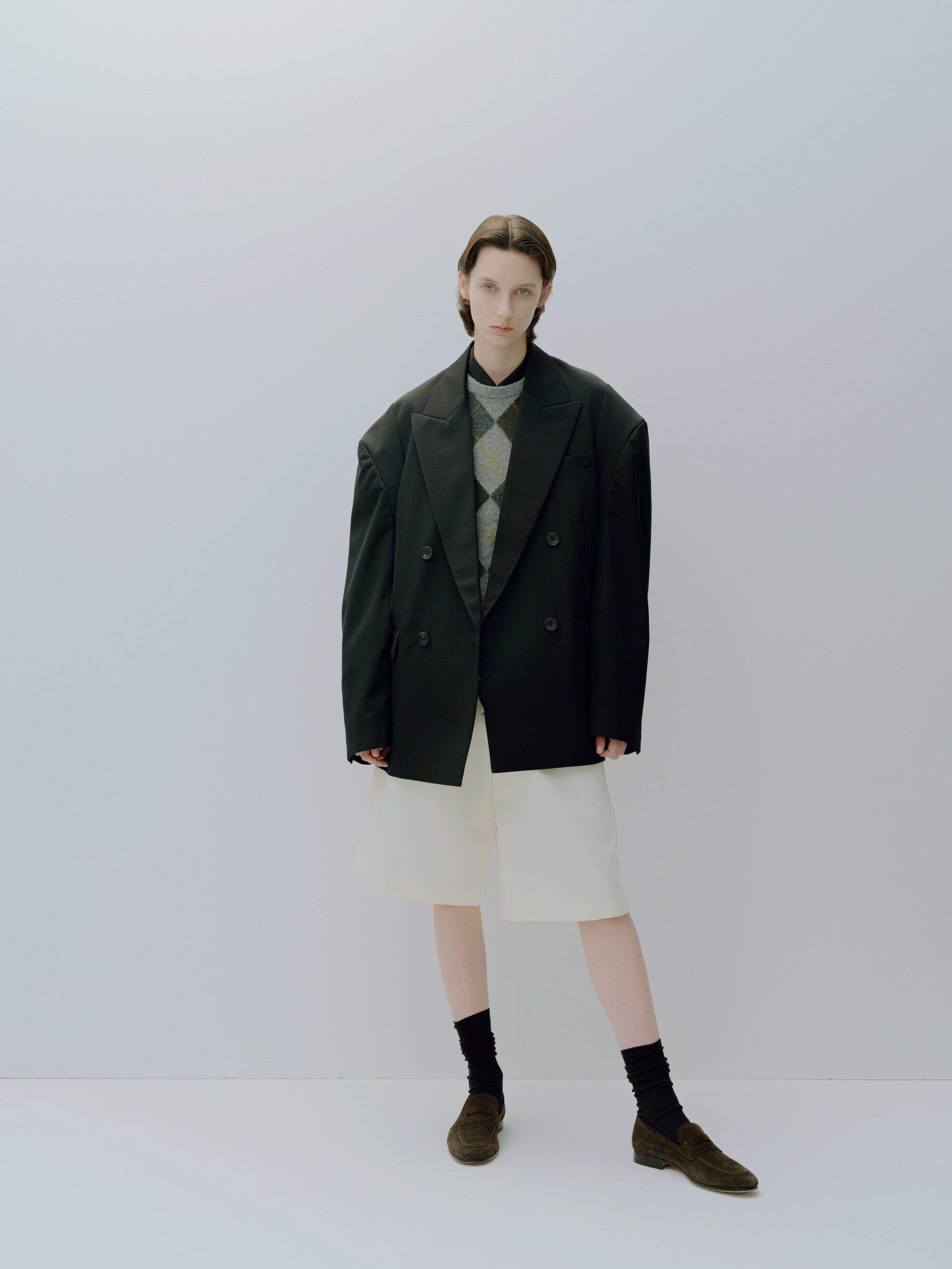 DEFORMED SHOULDER DOUBLE BREASTED JACKET