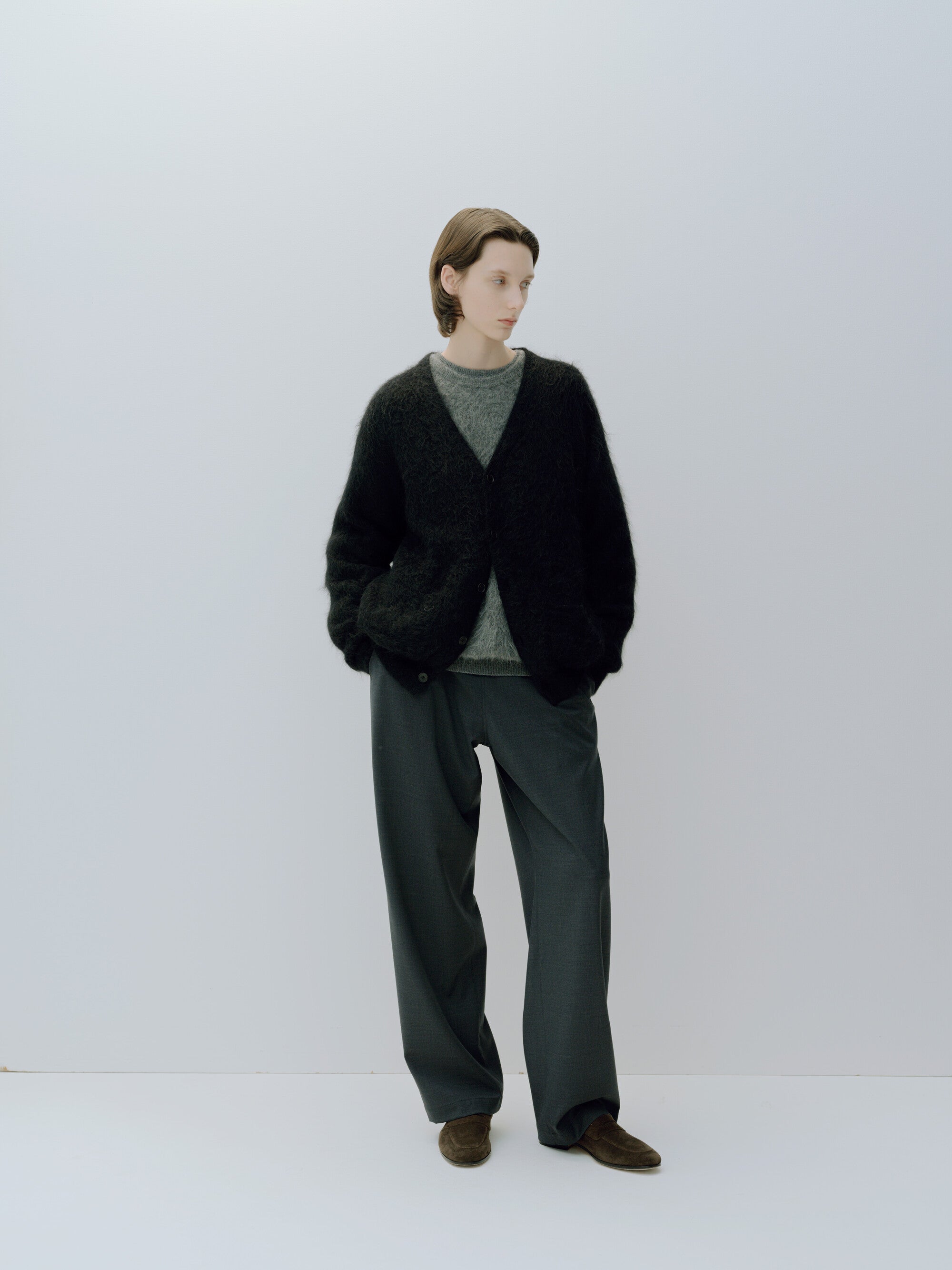 KID MOHAIR KNIT V NECK CARDIGAN