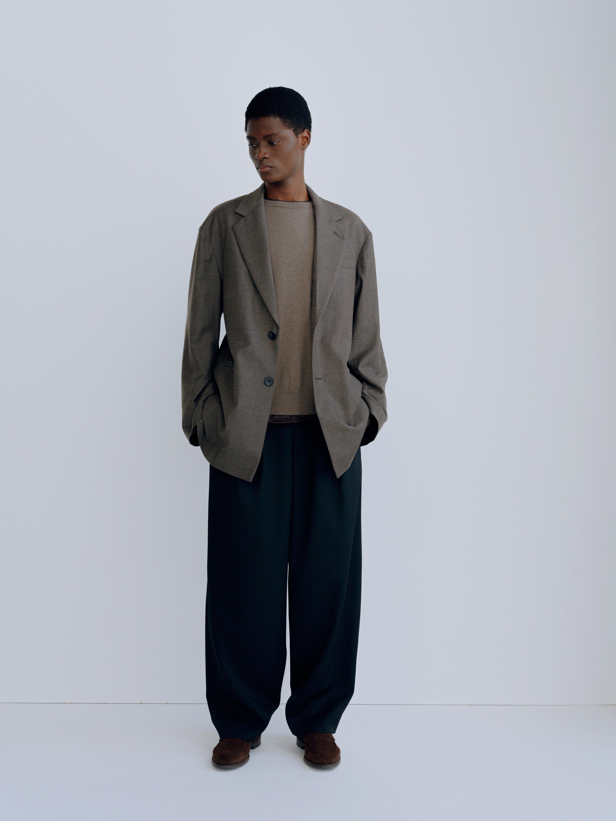 EX. FINE WOOL OVERSIZED SINGLE BREASTED LONG JACKET