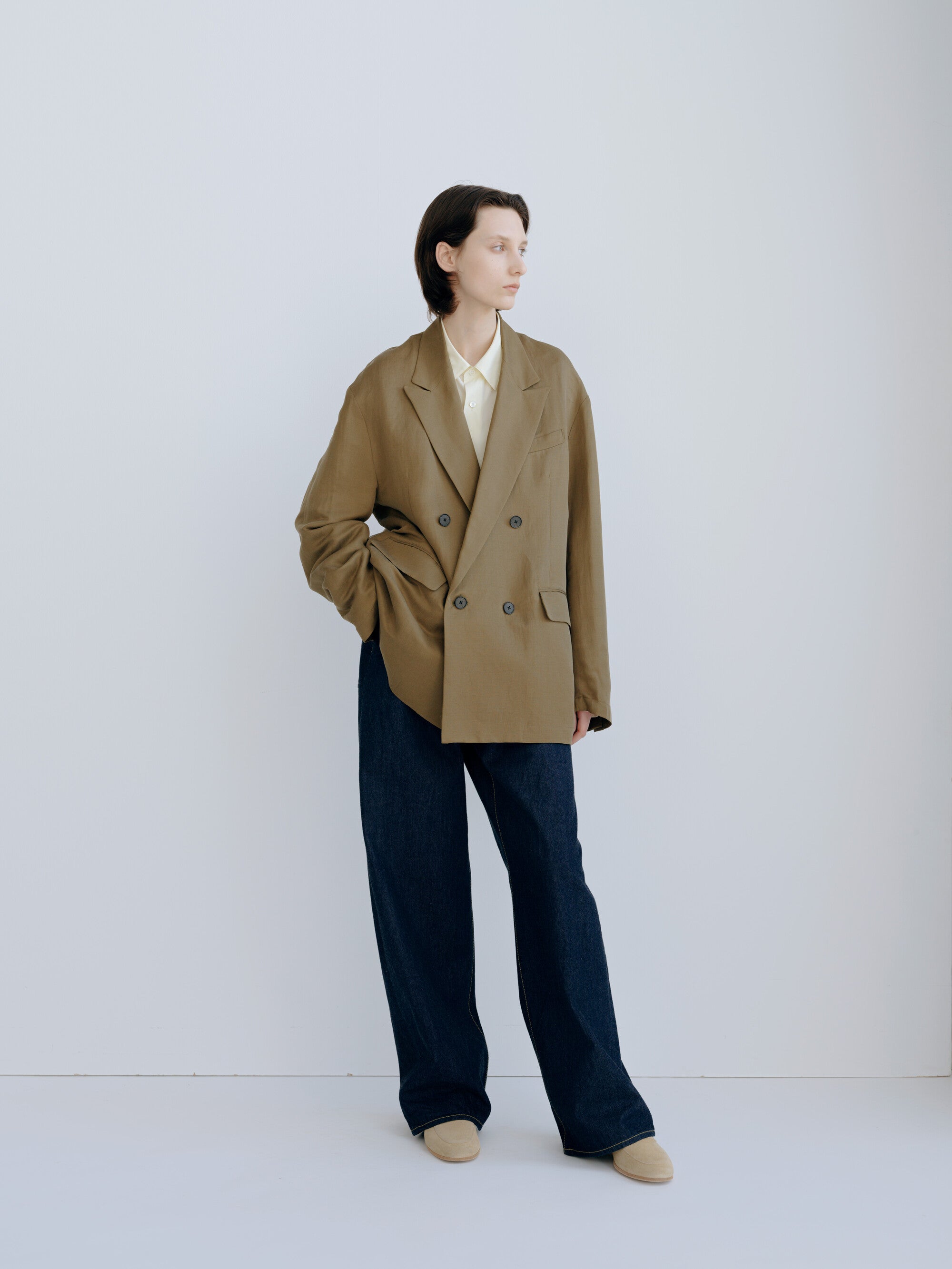 SILK LINEN TWILL DOUBLE BREASTED BLAZER