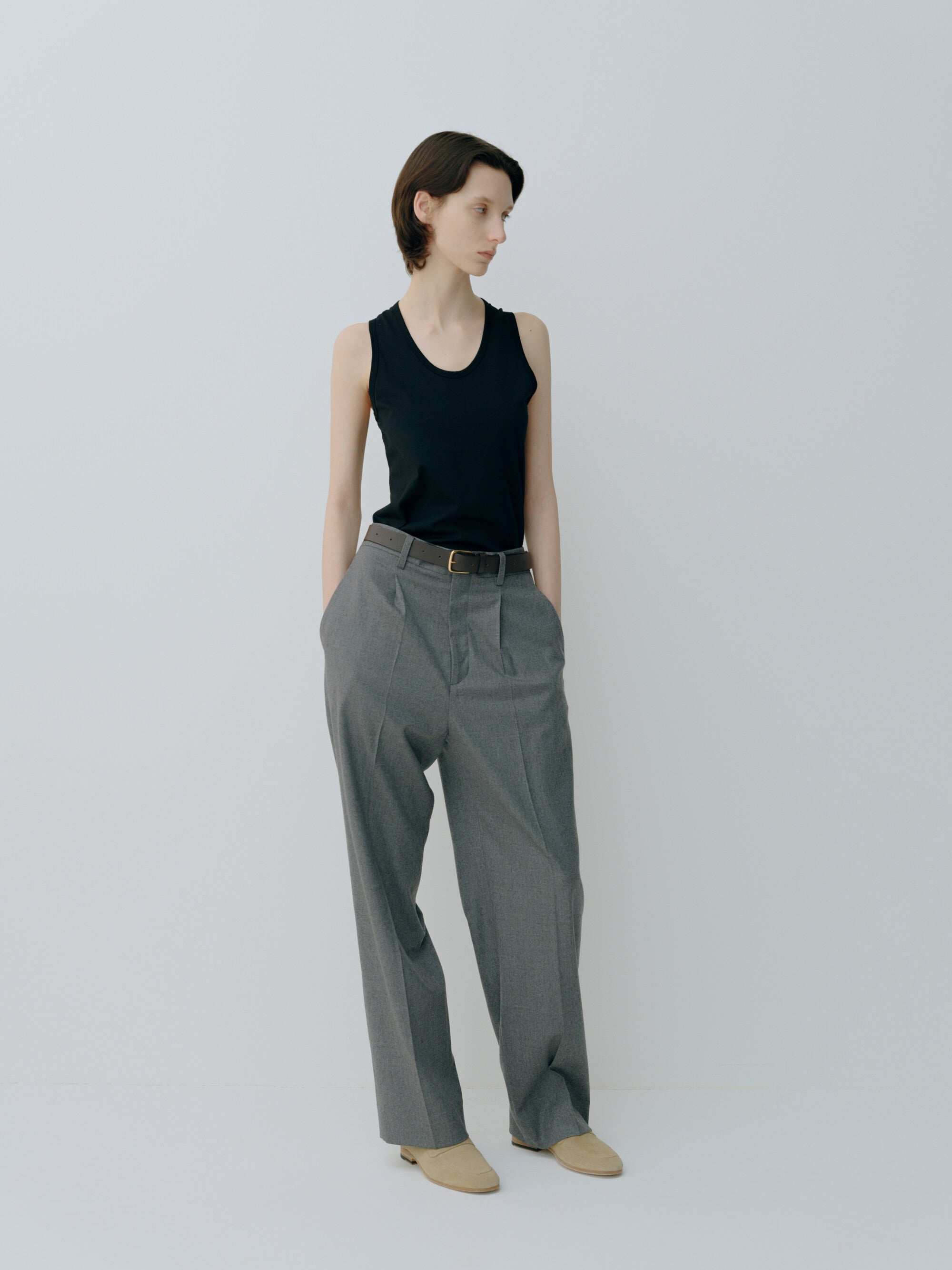 WOOL FLANNEL STRAIGHT TROUSERS