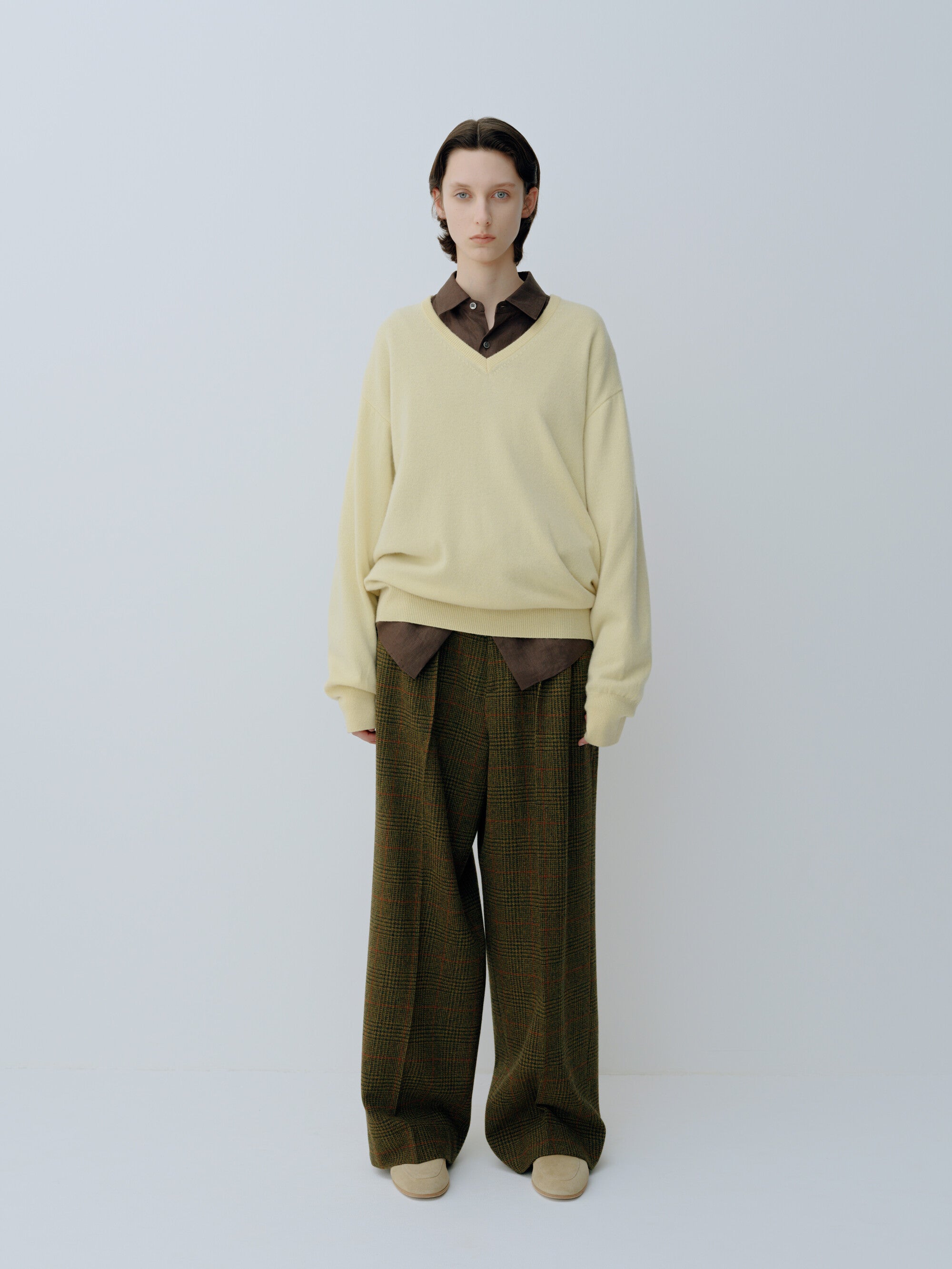 BRITISH TWEED LONG WIDE TROUSERS