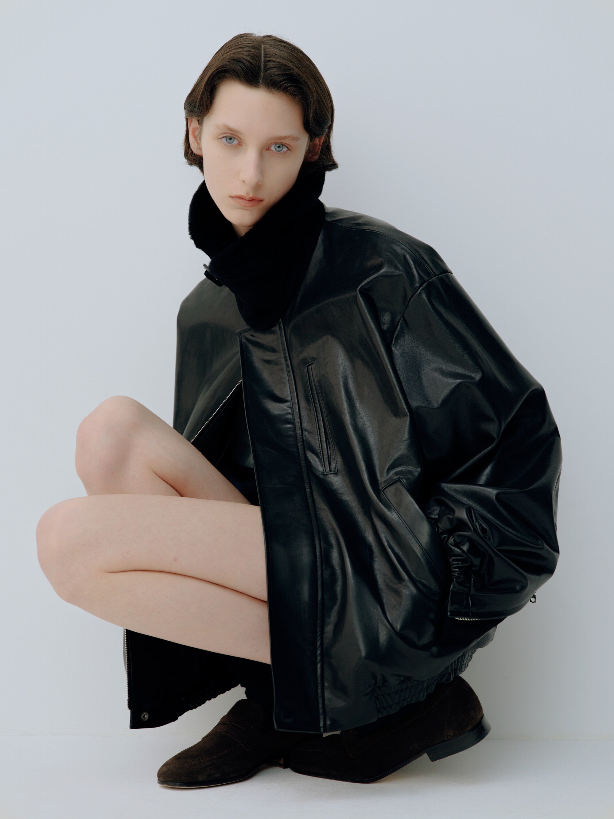 MOUTON COLLAR CALF ZIP JACKET