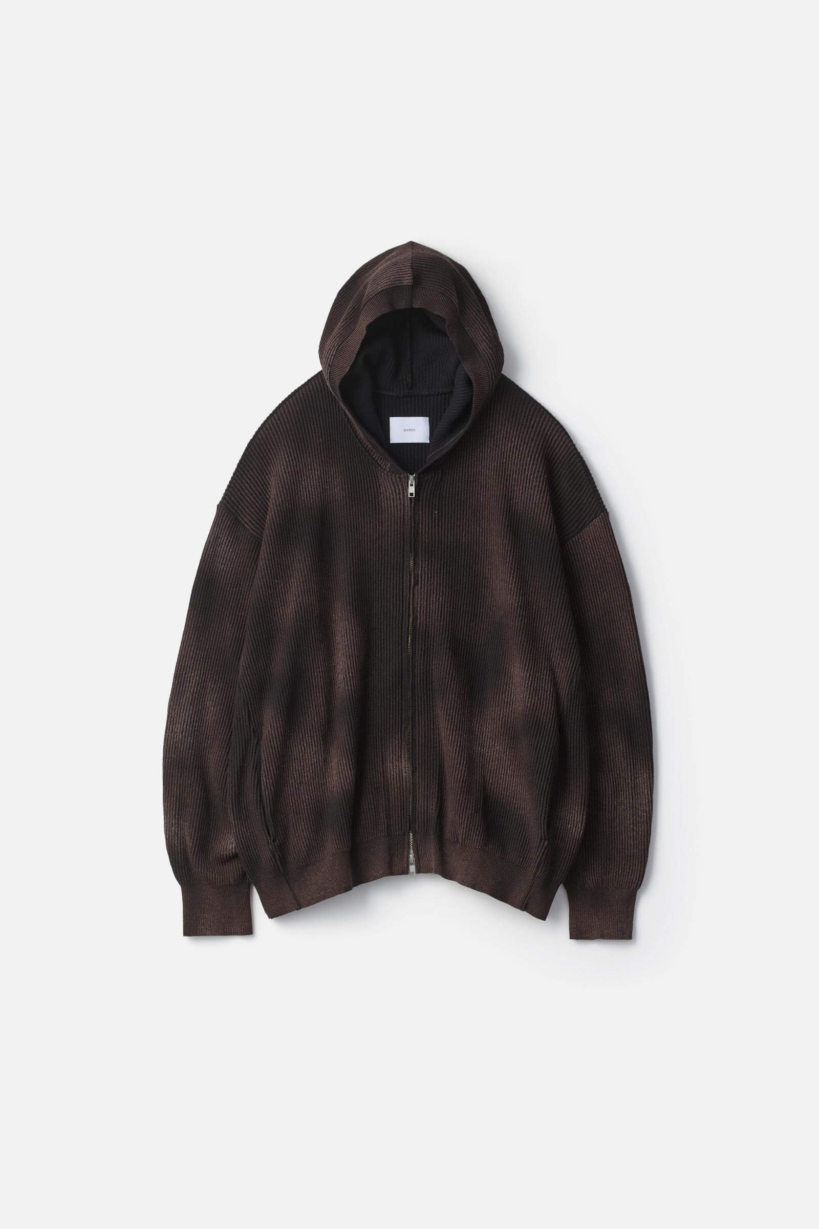 DISCOLORATION RIB KNIT ZIP HOODY