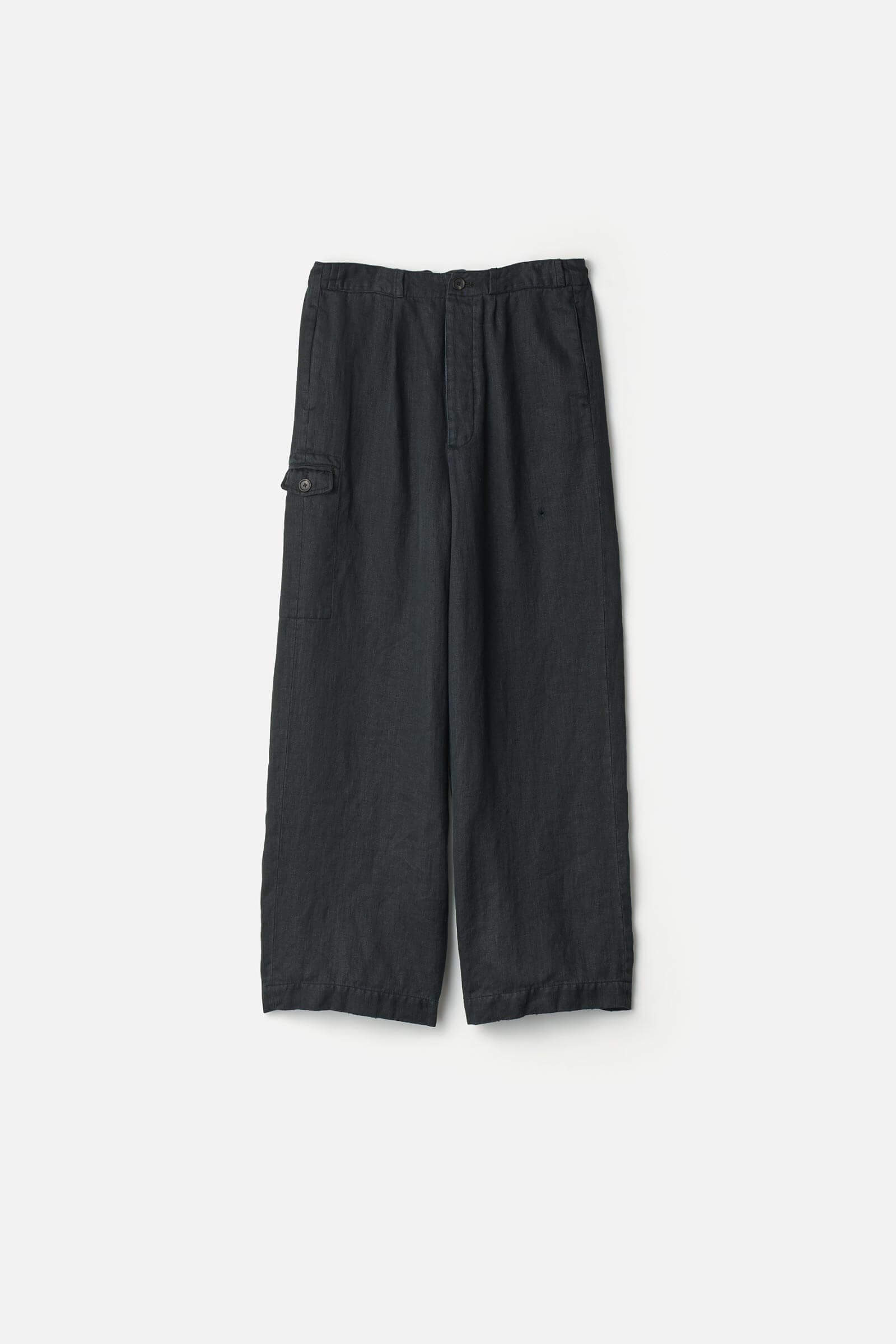 HEAVY LINEN HERRINGBONE WIDE EASY TROUSERS