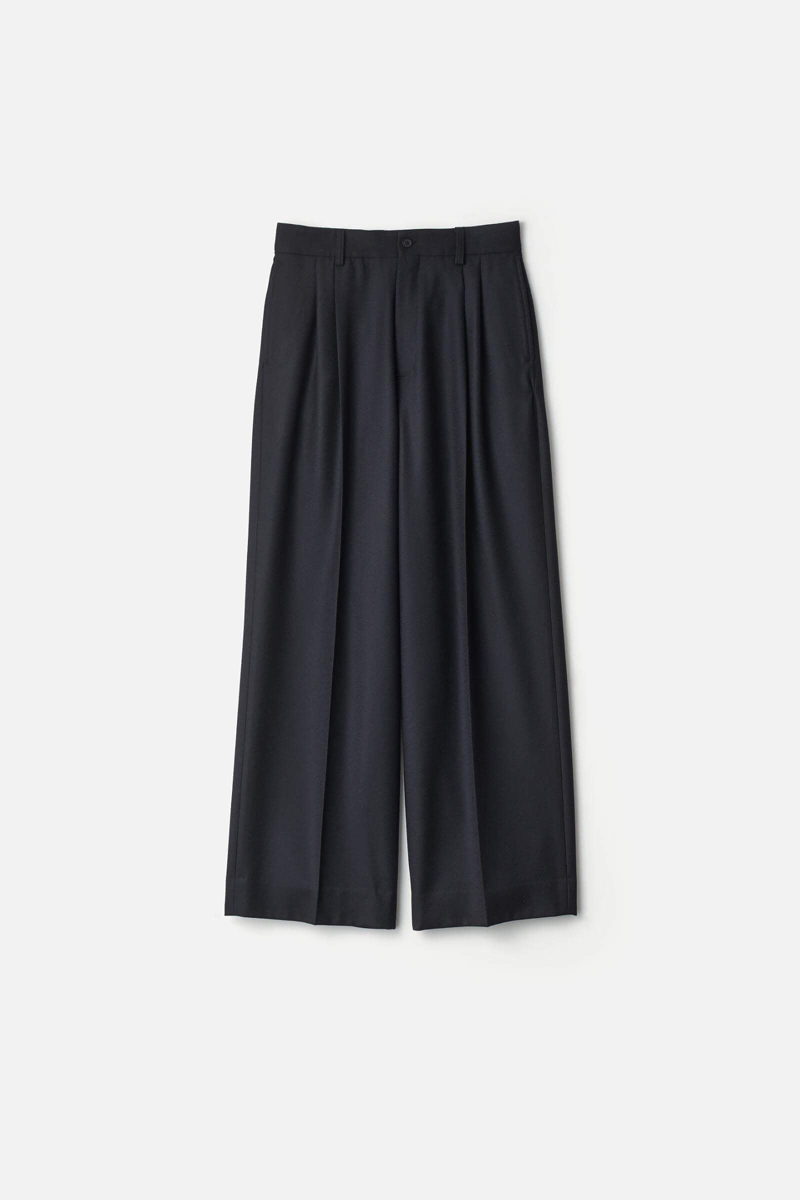 WOOL FLANNEL LONG WIDE TROUSERS