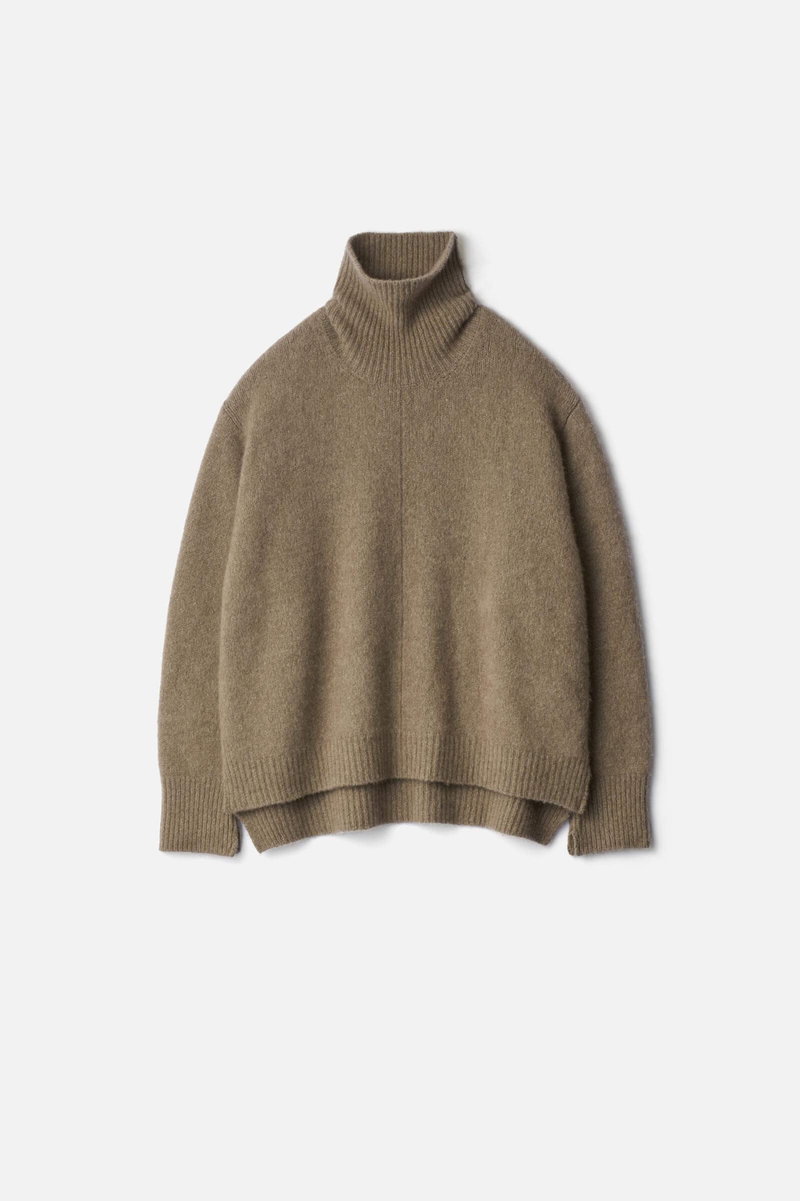 CASHMERE/SABLE TWEED KNIT TURTLE NECK LS