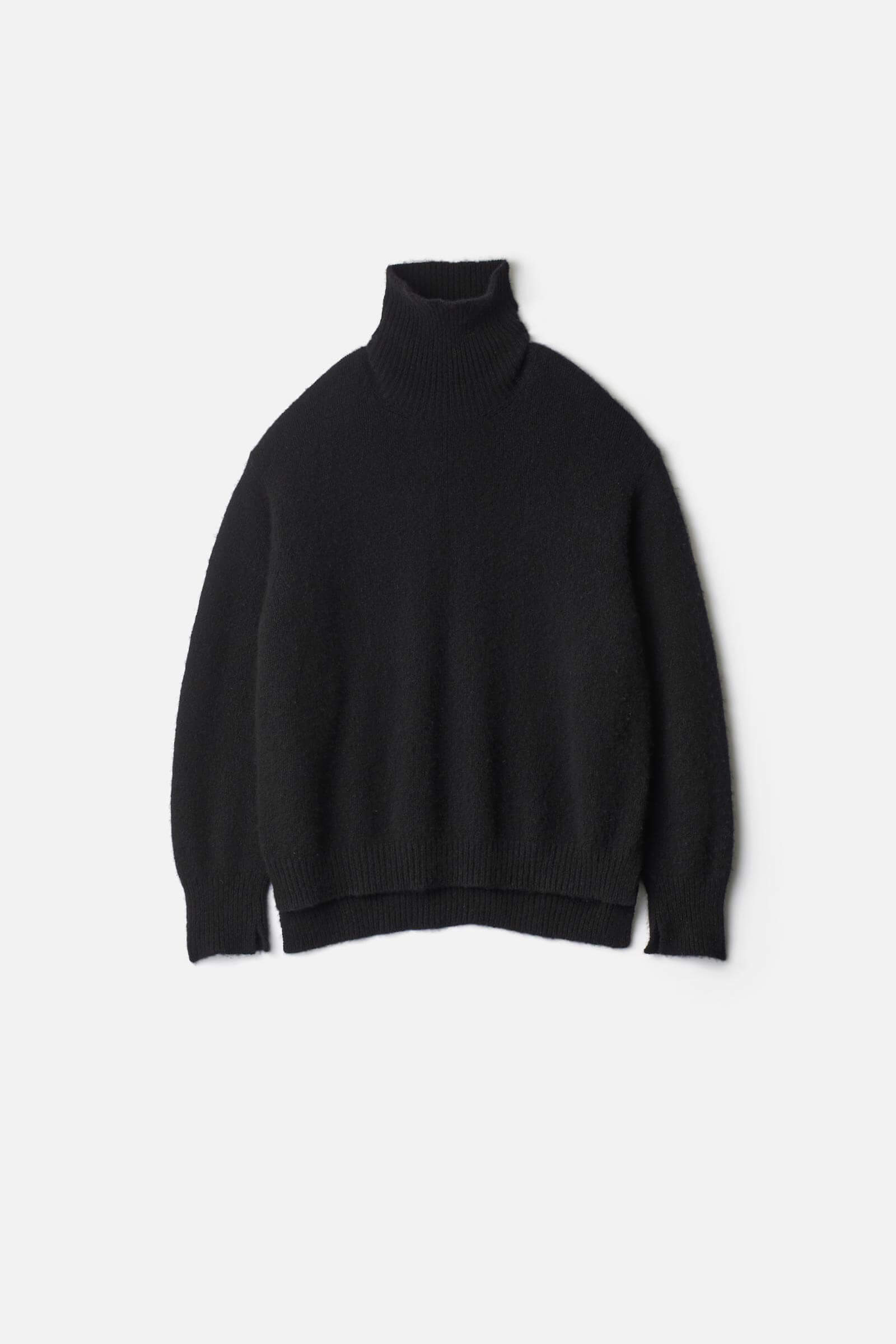 CASHMERE/SABLE TWEED KNIT TURTLE NECK LS