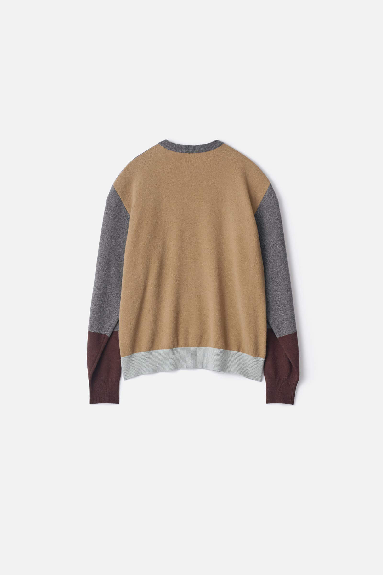 EXTRA FINE WOOL KNIT COLOR BLOCK LS