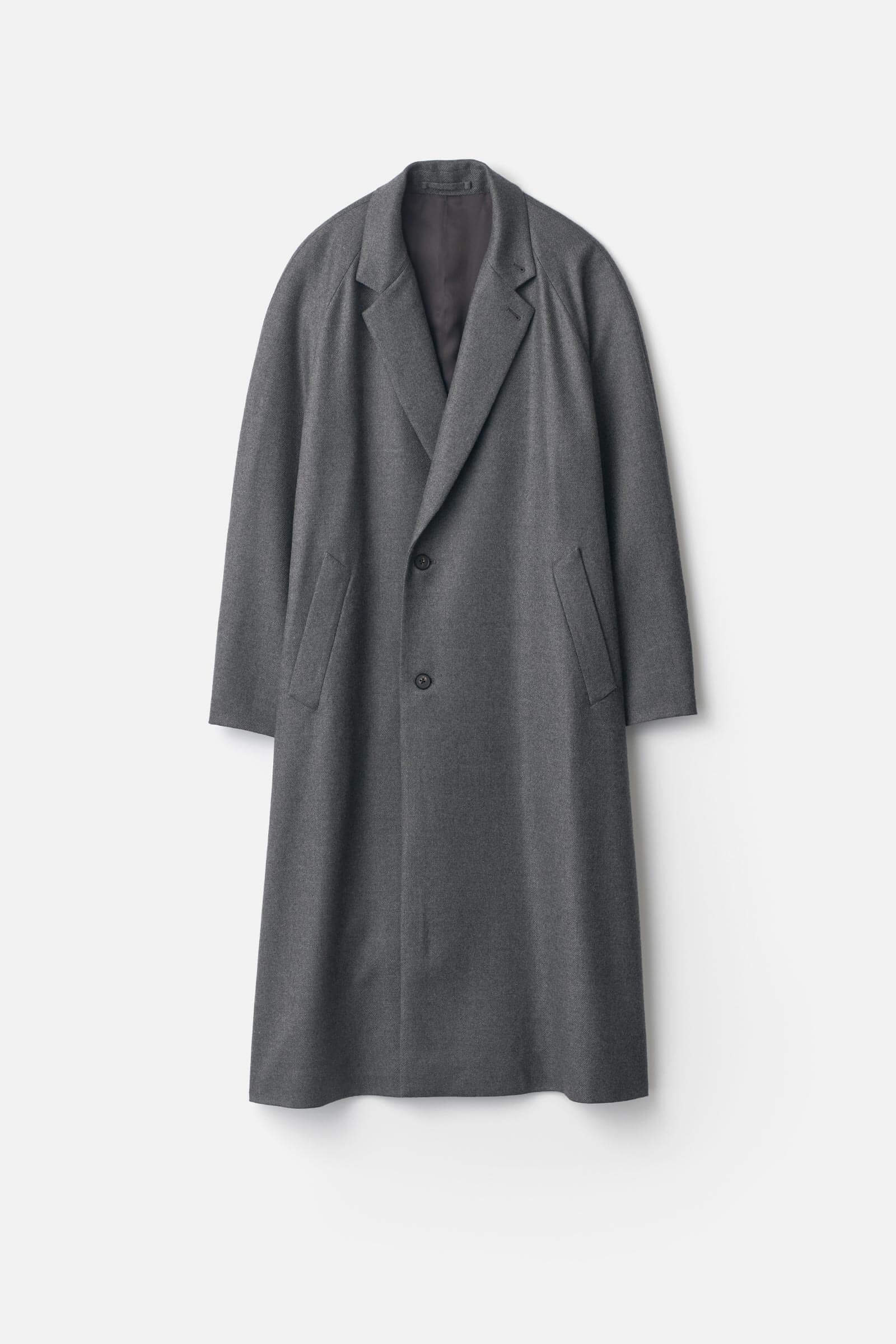 COMPRESSED FLANNEL RAGLAN SLEEVE NOTCH LAPEL COAT