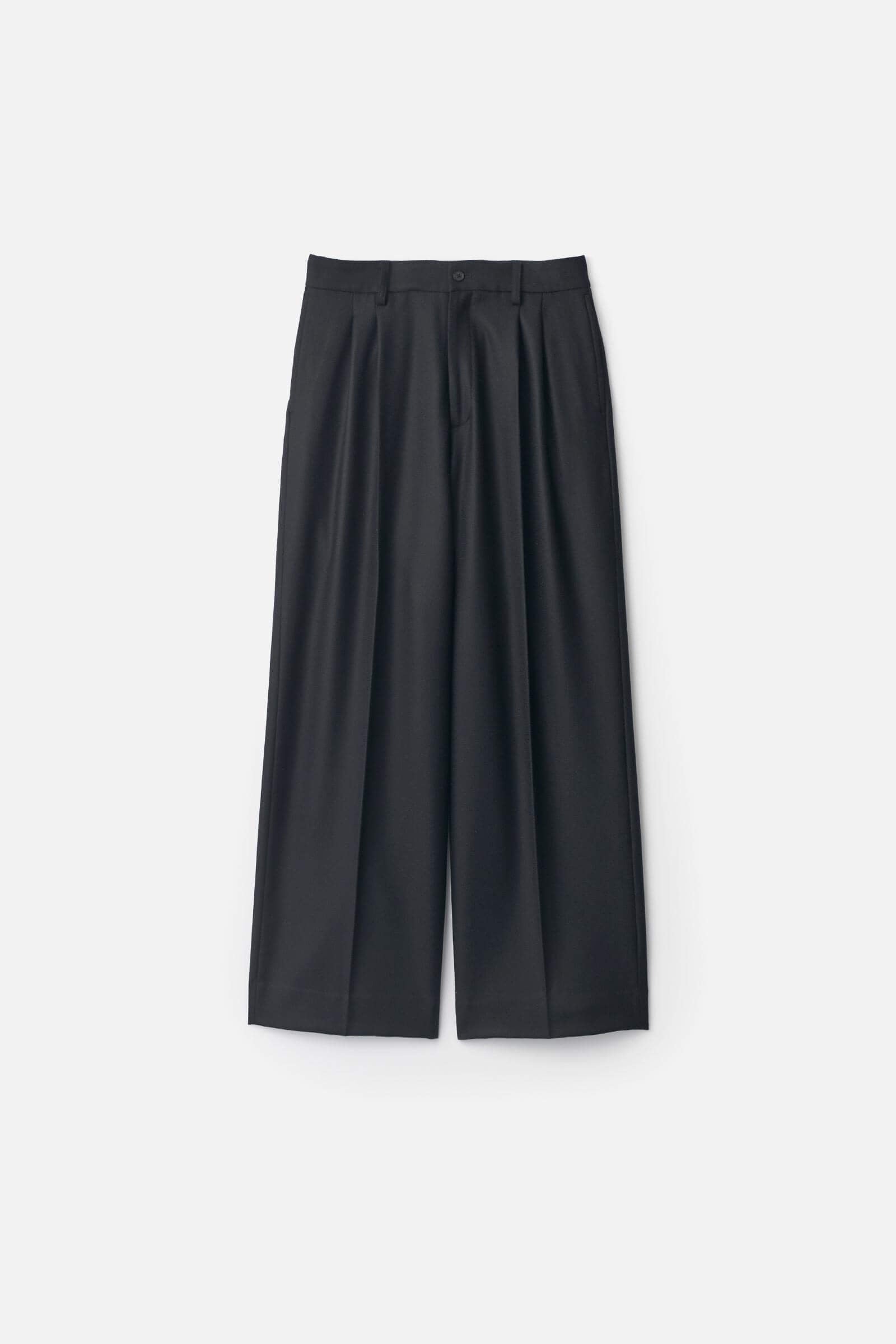 COMPRESSED FLANNEL LONG WIDE TROUSERS