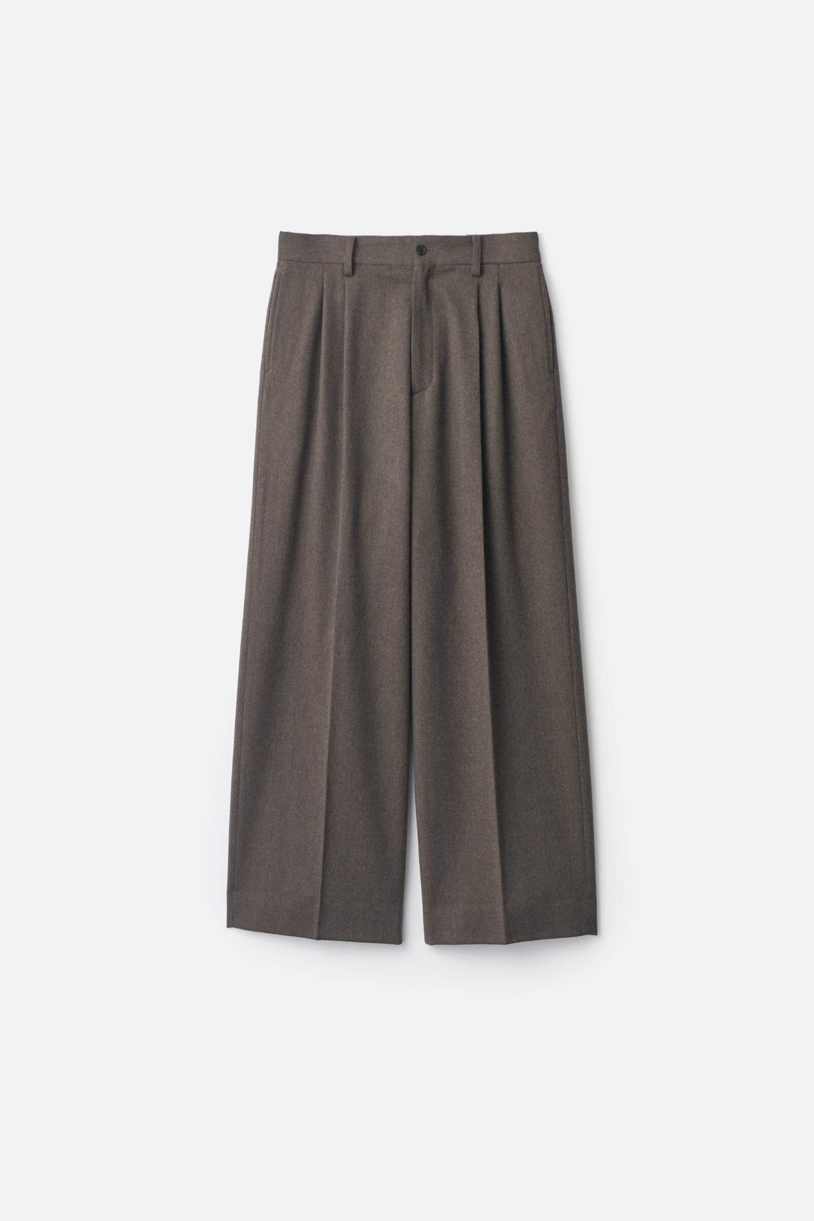 WOOL DOESKIN LONG WIDE TROUSERS