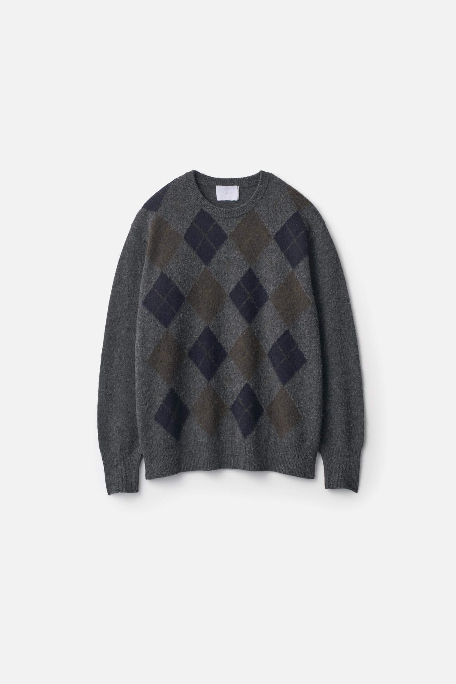 FINE WOOL ARGYLE KNIT CREW NECK LS