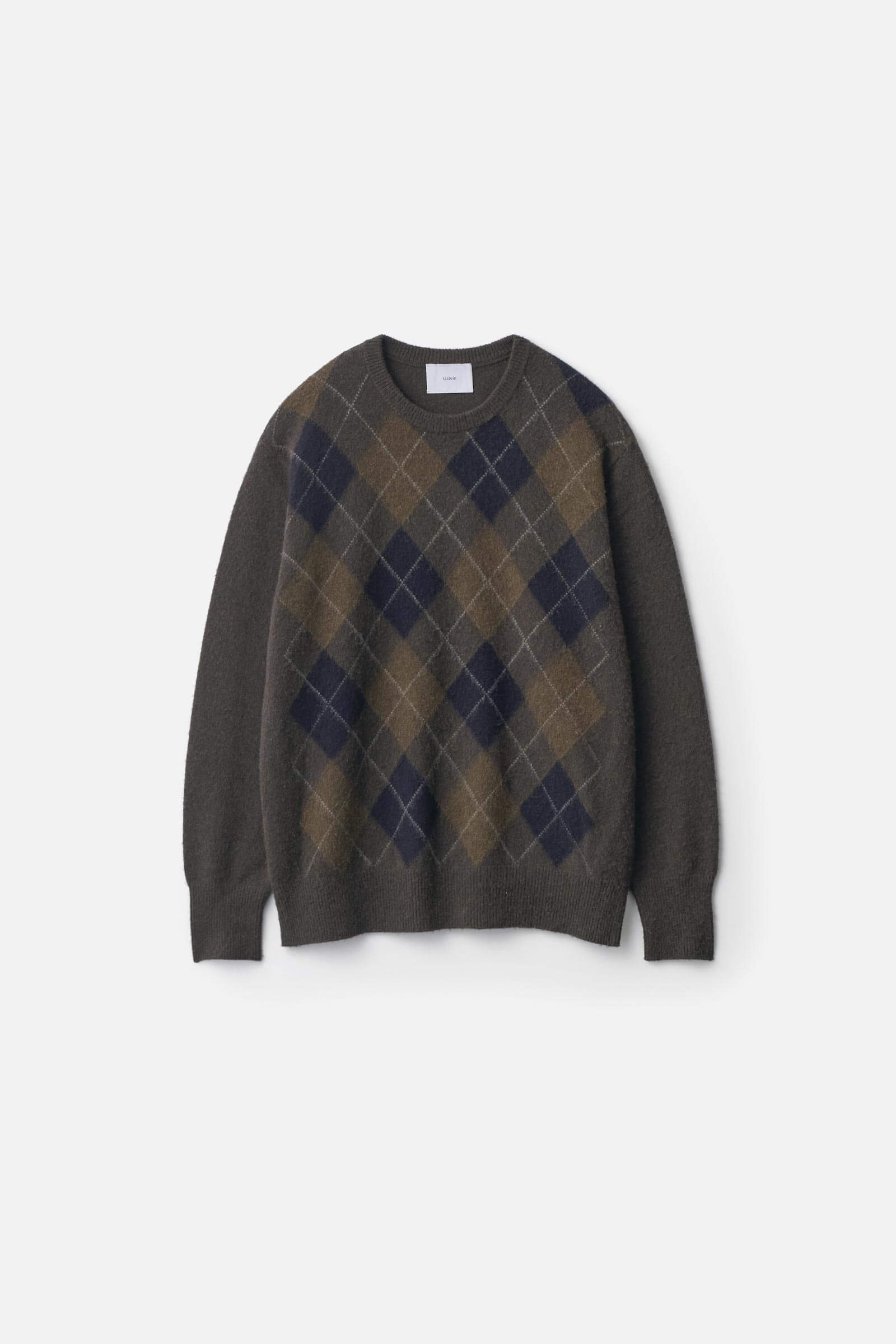 FINE WOOL ARGYLE KNIT CREW NECK LS